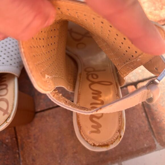 Sam Edelman Emmie Gray Nude Perforated Leather Heeled Sandal Open Toe Size 8 - Picture 7 of 9